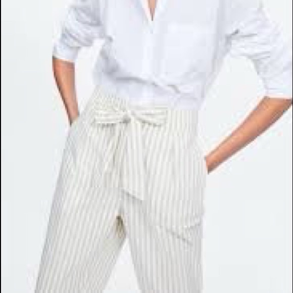 Zara Striped Trousers with Tie Belt - Picture 3 of 6